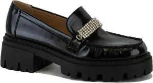 Women's Loafer with Rhinestone Chunky Penny Loafer Lug Sole Platform Loafer Round Toe Slip On Loafers