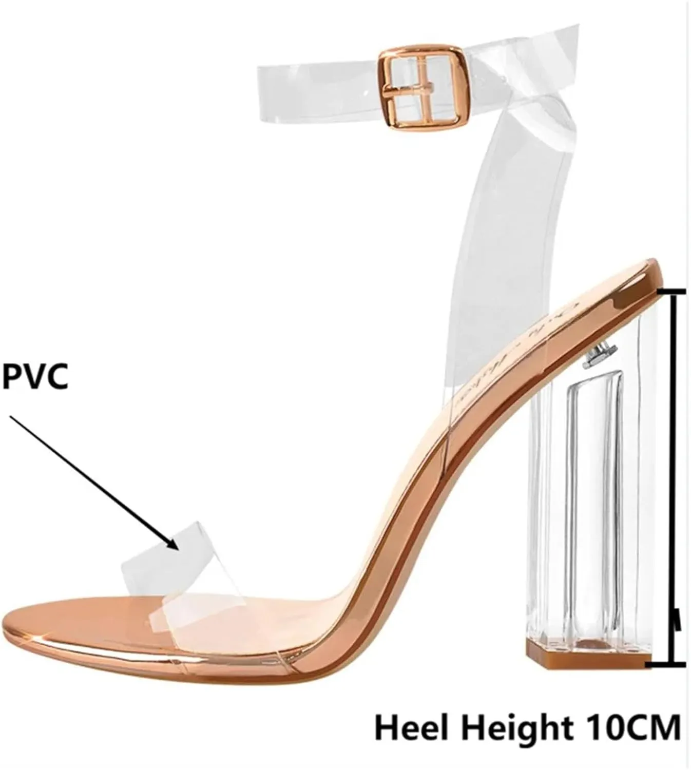 Women's Lucite Clear Ankle Strap Sandals - Adjustable Buckle Block Chunky Perspex High Heel