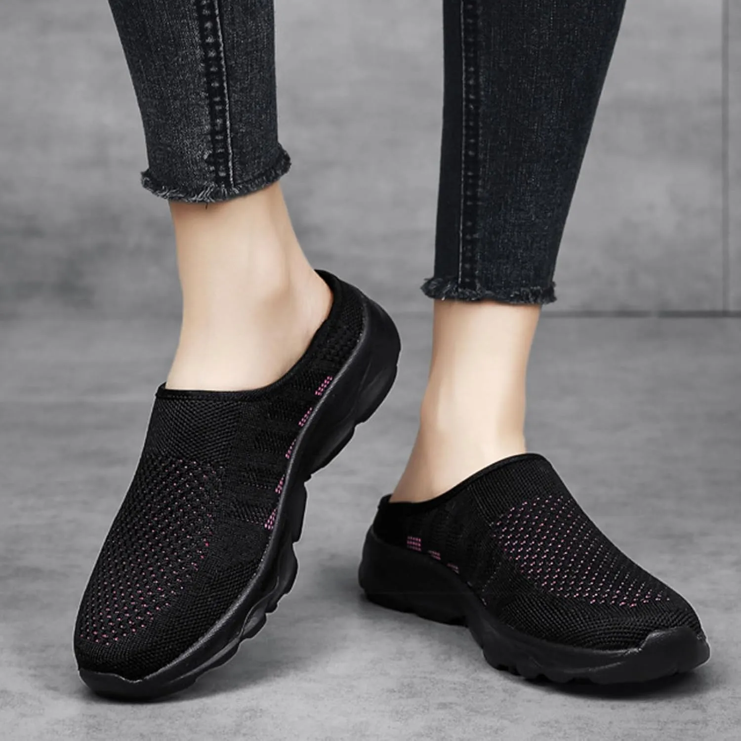 Women's Mesh Anti-Slip Orthopedic Mules Culgs Breathable Comfortable Summer Round Closed Toe Slip-on Stretch Soft Sole Hollow Out Casual Slippers for Walking Party Outdoor