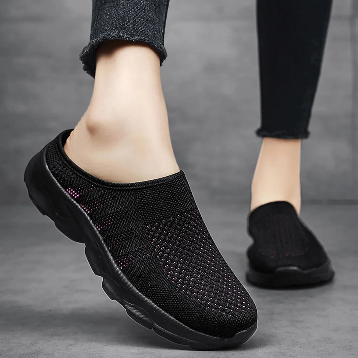 Women's Mesh Anti-Slip Orthopedic Mules Culgs Breathable Comfortable Summer Round Closed Toe Slip-on Stretch Soft Sole Hollow Out Casual Slippers for Walking Party Outdoor