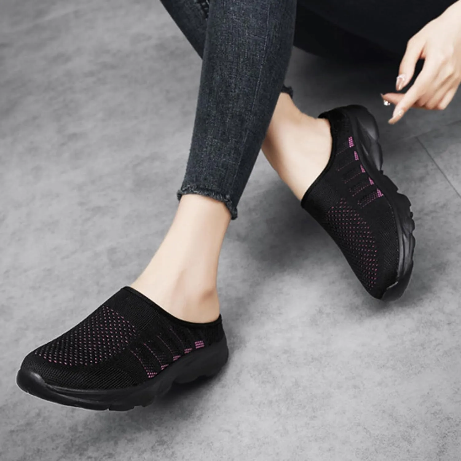 Women's Mesh Anti-Slip Orthopedic Mules Culgs Breathable Comfortable Summer Round Closed Toe Slip-on Stretch Soft Sole Hollow Out Casual Slippers for Walking Party Outdoor