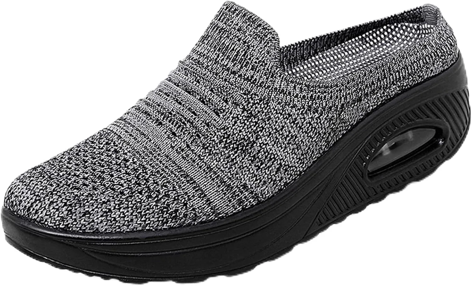 Women's Mesh Breathable Platform Air Cushion Mules Clogs Casual Slip-ons Open Back Walking Sneaker Slippers Arch Support Wedge Rocker Shoes