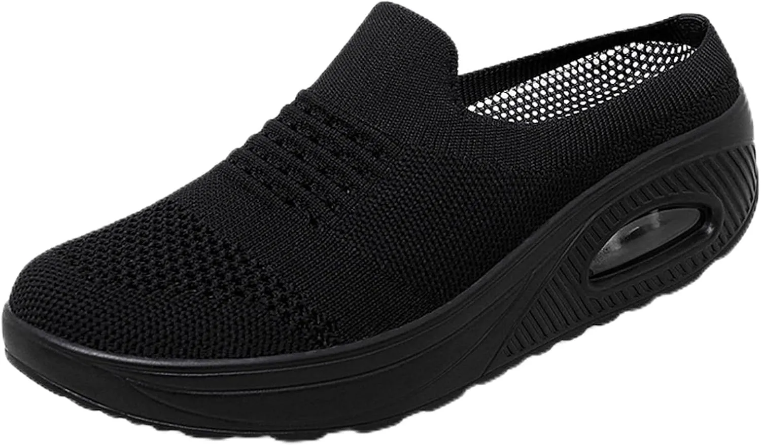 Women's Mesh Breathable Platform Air Cushion Mules Clogs Casual Slip-ons Open Back Walking Sneaker Slippers Arch Support Wedge Rocker Shoes