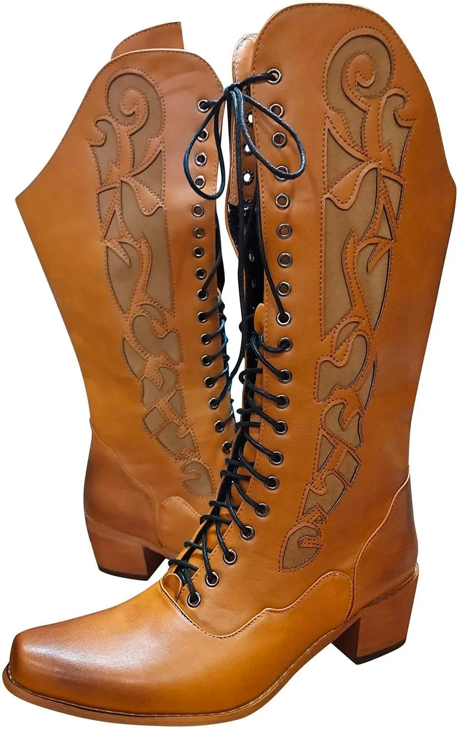 Women's Mid Calf Boots w Adjustable Laces Platform Casual Motorcycle Military Biker Goth Gothic Victorian Boots Knee High Boots Retro Embroidered Snip Toe Chunky Heel Fashion Shoes
