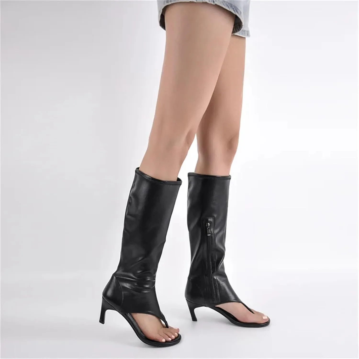 Women's Open Toe Clip-On Knee High Boots - Thin Heels Party Sandals