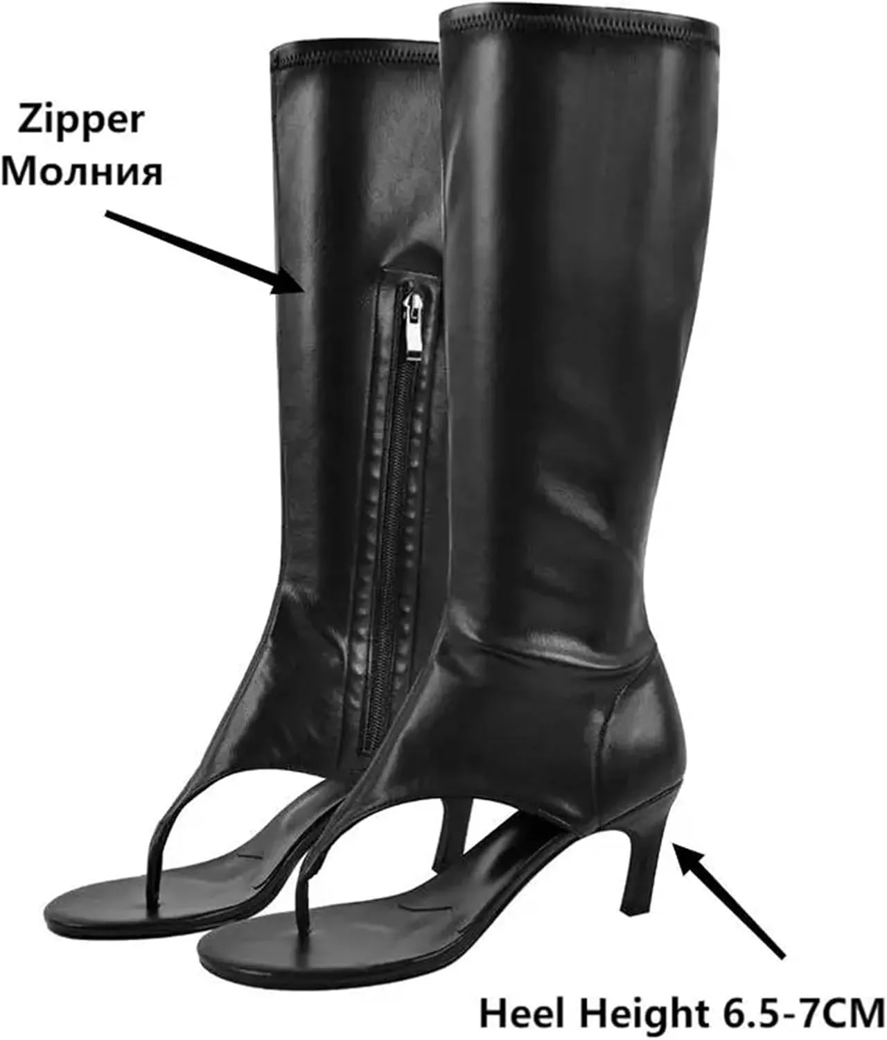 Women's Open Toe Clip-On Knee High Boots - Thin Heels Party Sandals