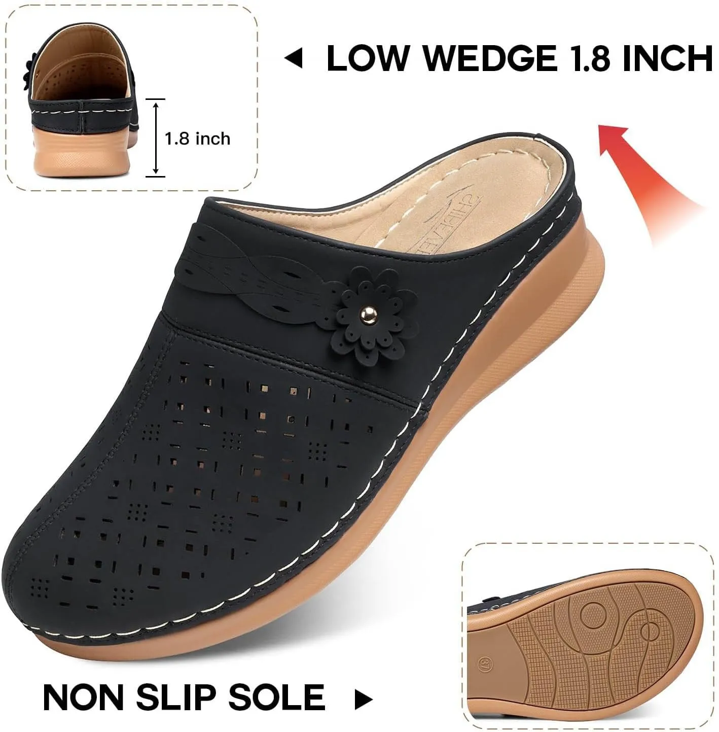Womens Orthopedic Sandals Women's Comfortable Floral Non Slip Breathable Thick Soled Large Size Mules Clogs Women's