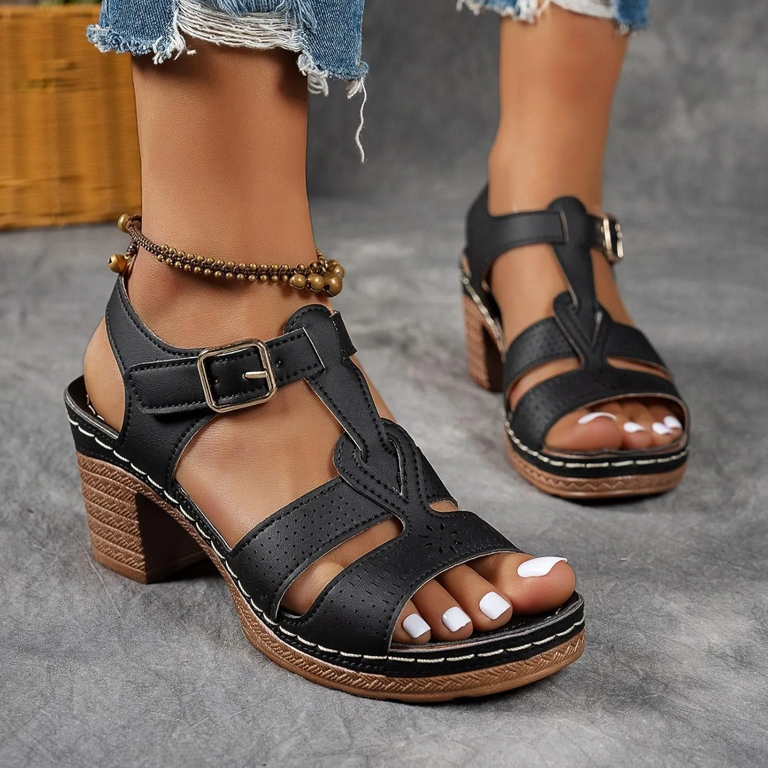 Women's Orthotic High Heeled Platform Wedge Sandals, Summer Beach Open Toe Slippers Non Slip High Heels Flip Flops Comfortable Walking Shoes