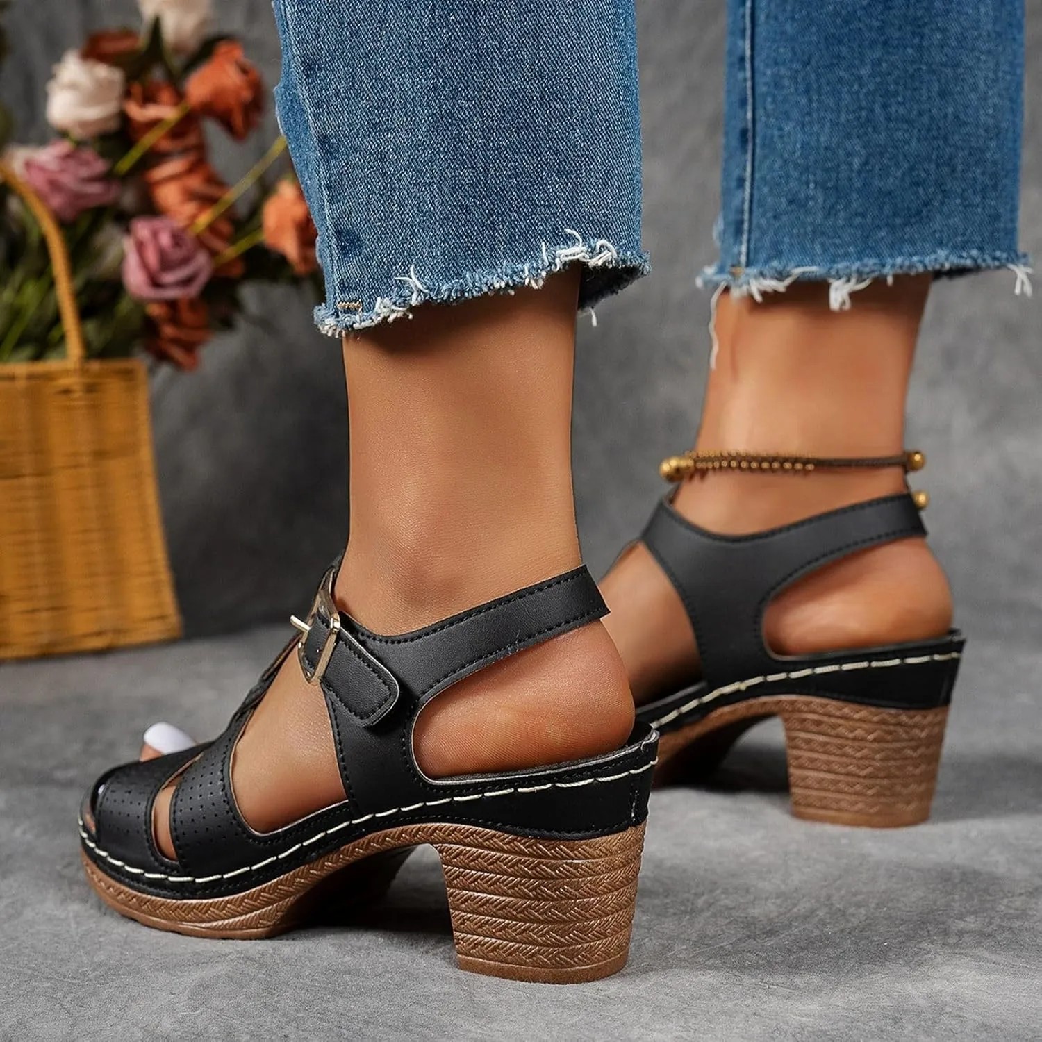 Women's Orthotic High Heeled Platform Wedge Sandals, Summer Beach Open Toe Slippers Non Slip High Heels Flip Flops Comfortable Walking Shoes
