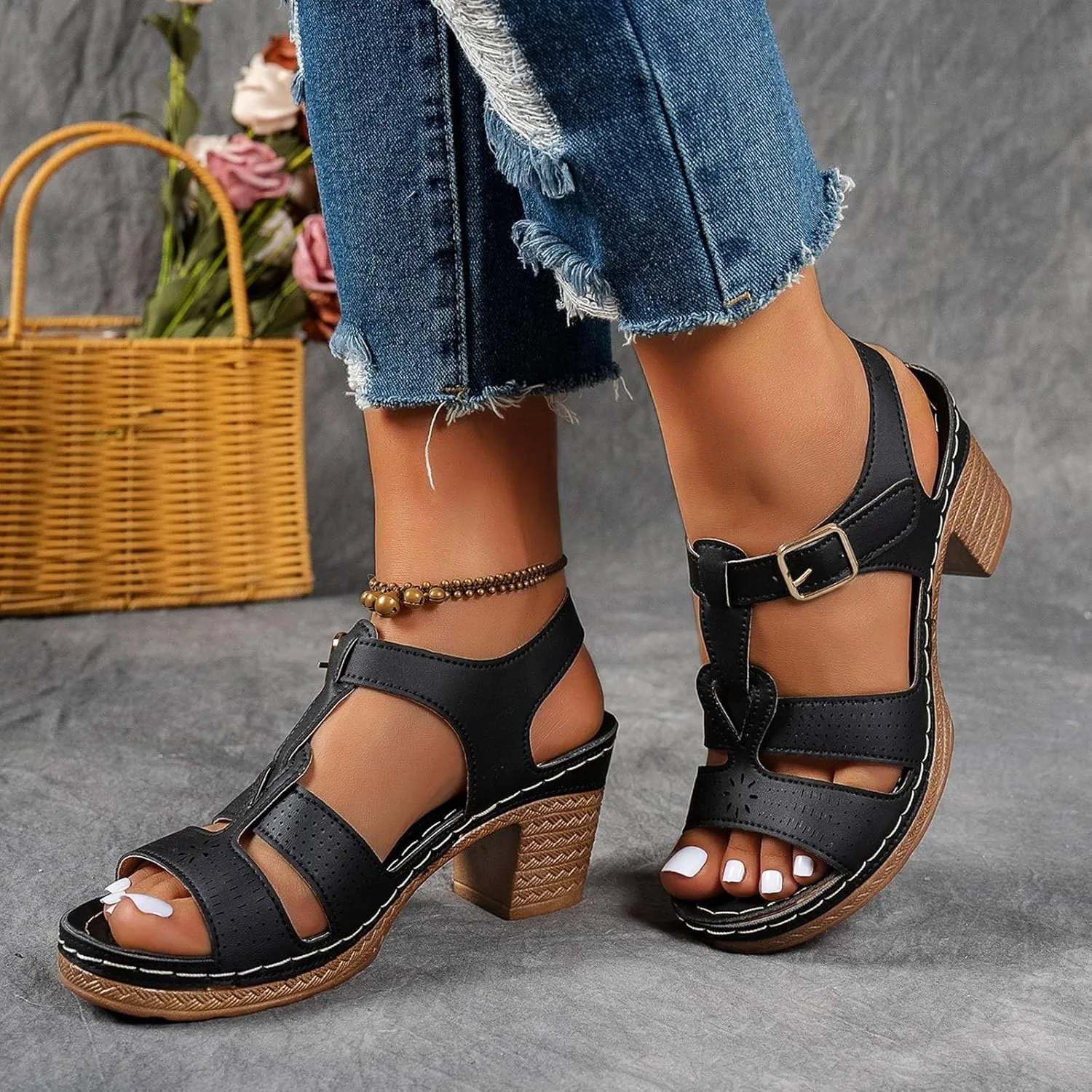 Women's Orthotic High Heeled Platform Wedge Sandals, Summer Beach Open Toe Slippers Non Slip High Heels Flip Flops Comfortable Walking Shoes