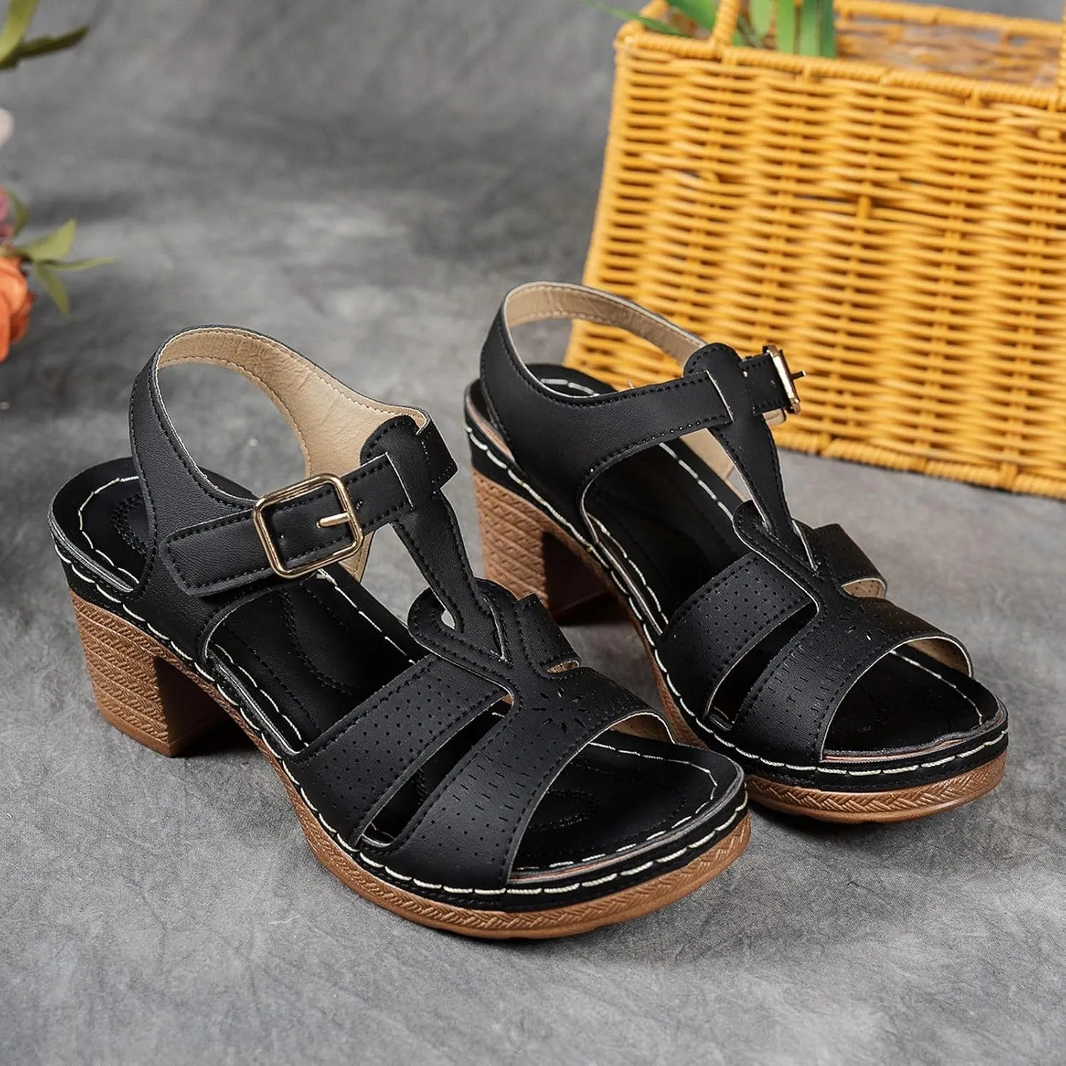 Women's Orthotic High Heeled Platform Wedge Sandals, Summer Beach Open Toe Slippers Non Slip High Heels Flip Flops Comfortable Walking Shoes