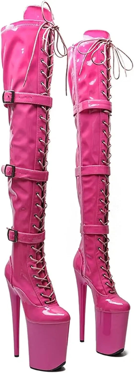 Women’S Patent Leather High Heel Pole Dance Boots Platform Party Shoes