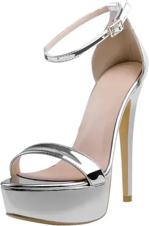 Women's Patent Leather Platforms - Single Band Ankle Strap Pumps