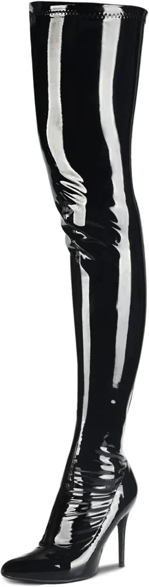 Women's Patent Leather PU Thigh High Boots Pointy Toe Side Zippe Fashion Comfy Sexy Stiletto High Heel Over The Knee Boots