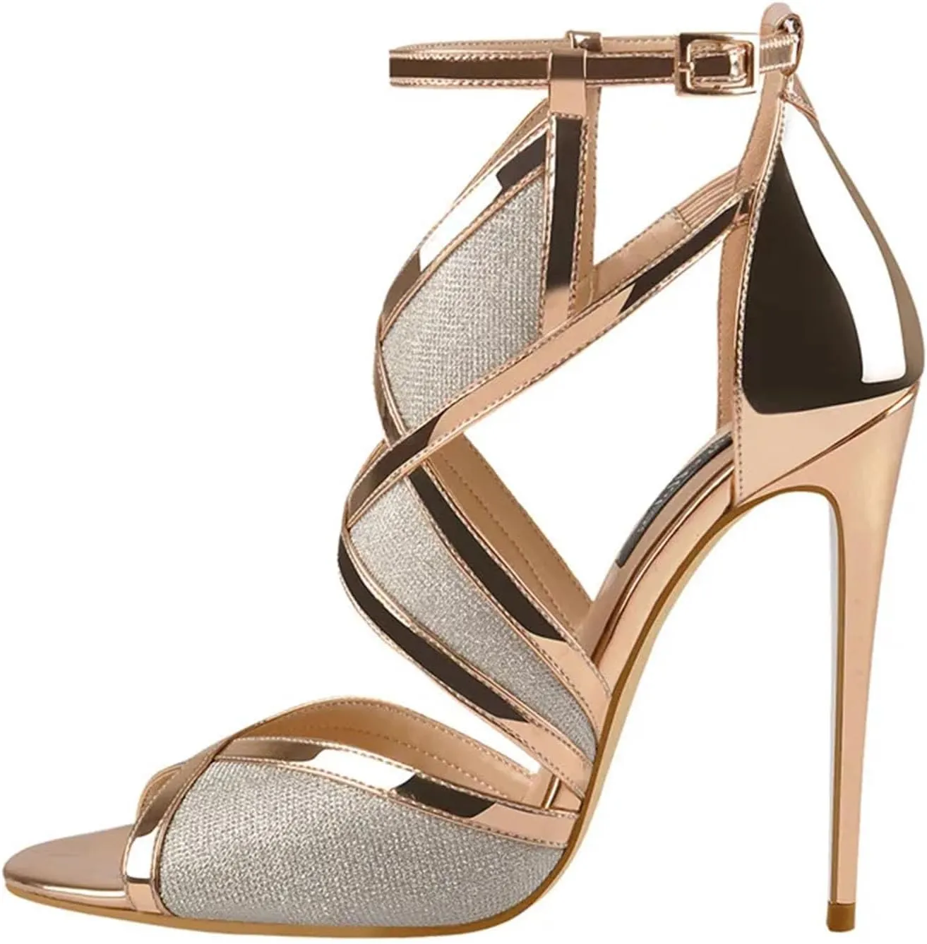 Women's Peep Toe 12cm Thin Heel Sandals - Glitter Cut Out Gold Evening Party Pumps