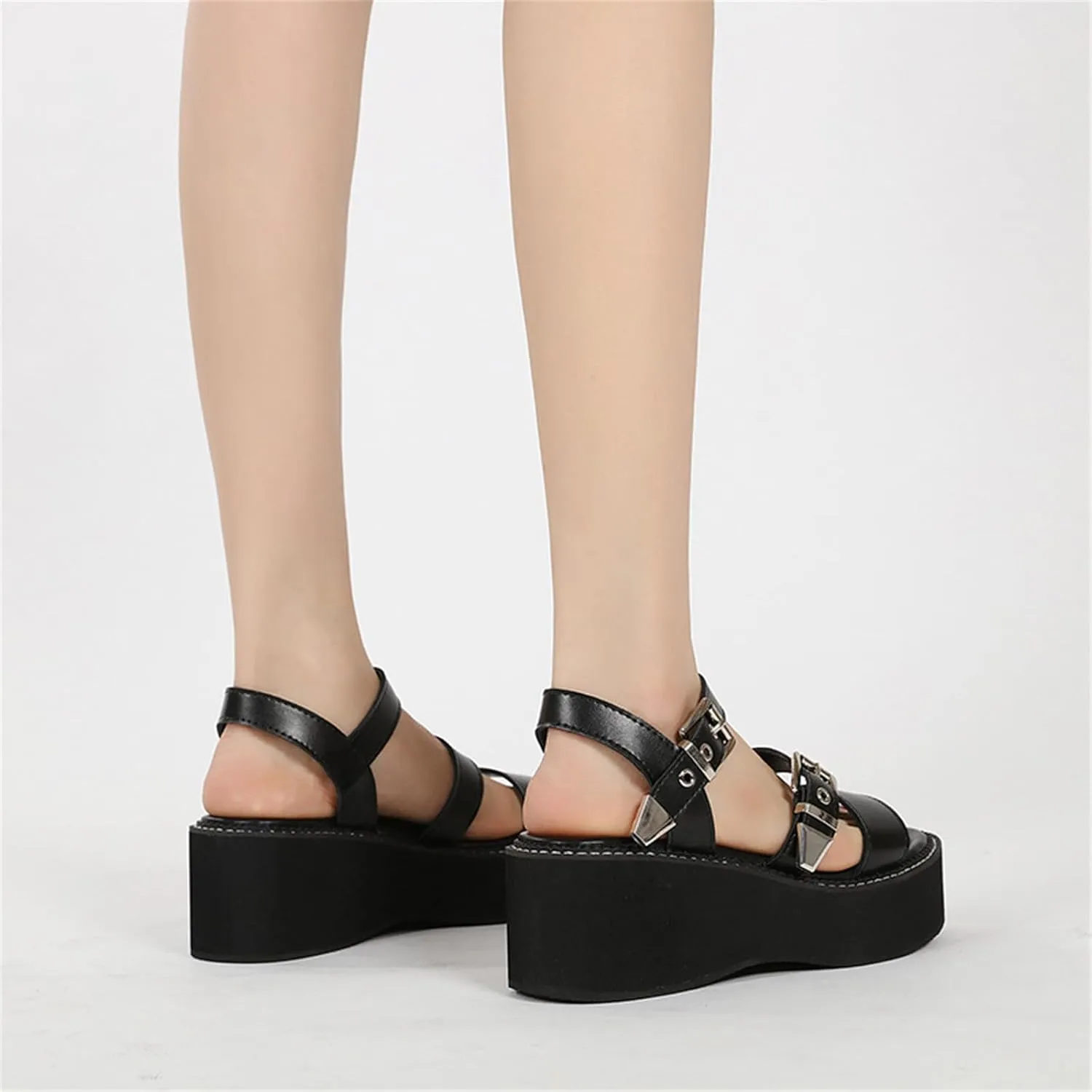 Women's Platform Chunky Heels Sandals with Ankle Buckle Summer Casual Open Toe Roman Sandals Fashion Comfort Slingback Minimalist Gothic Sandals