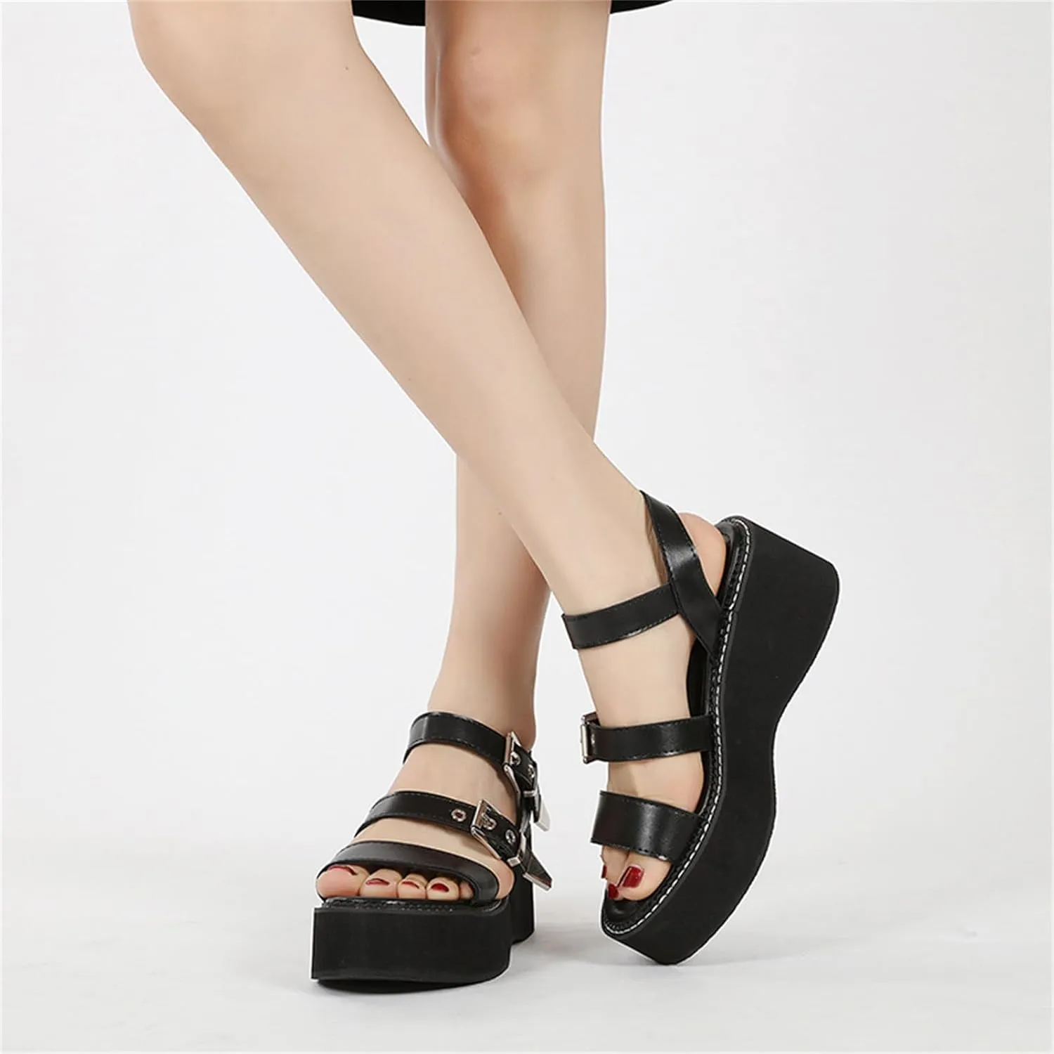 Women's Platform Chunky Heels Sandals with Ankle Buckle Summer Casual Open Toe Roman Sandals Fashion Comfort Slingback Minimalist Gothic Sandals