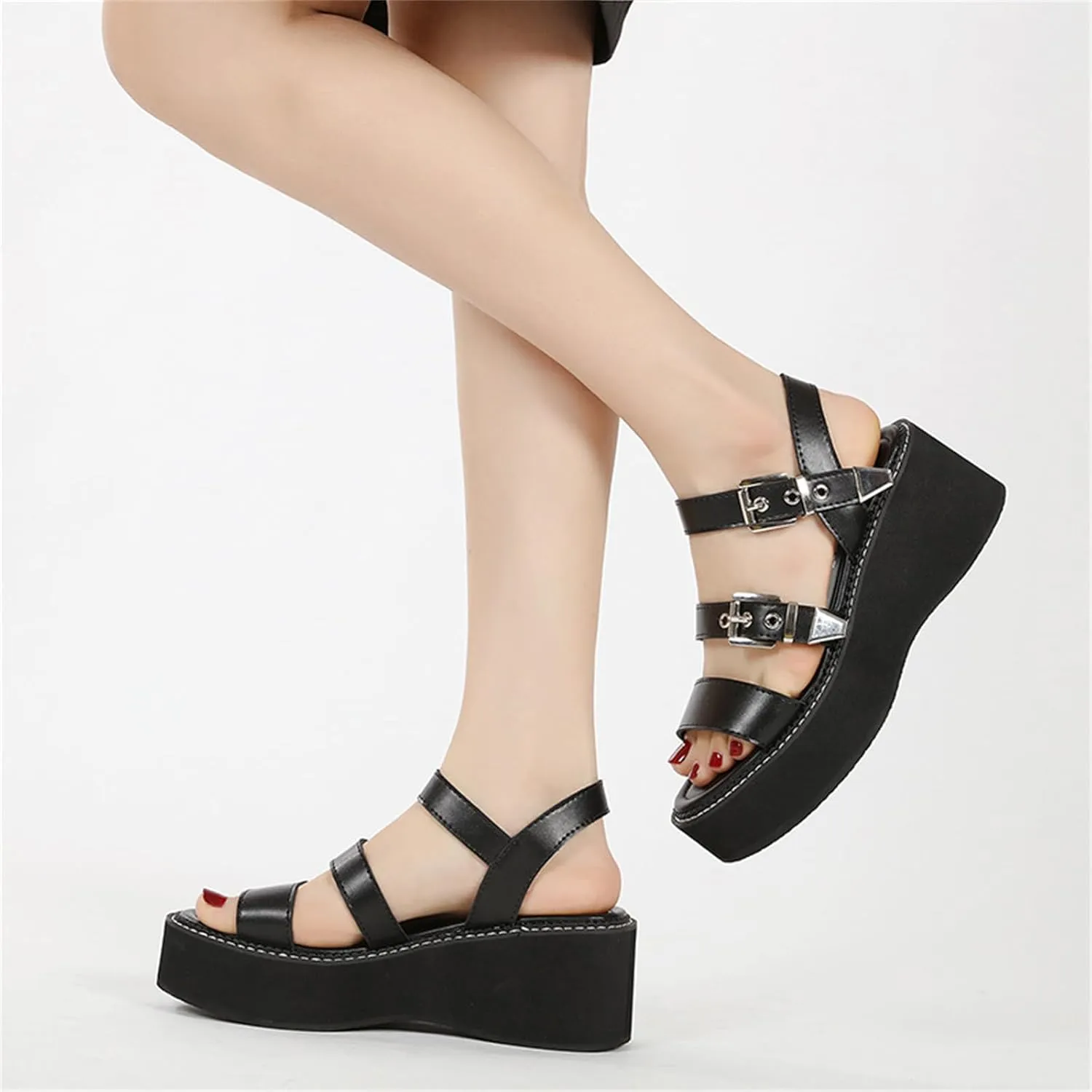 Women's Platform Chunky Heels Sandals with Ankle Buckle Summer Casual Open Toe Roman Sandals Fashion Comfort Slingback Minimalist Gothic Sandals