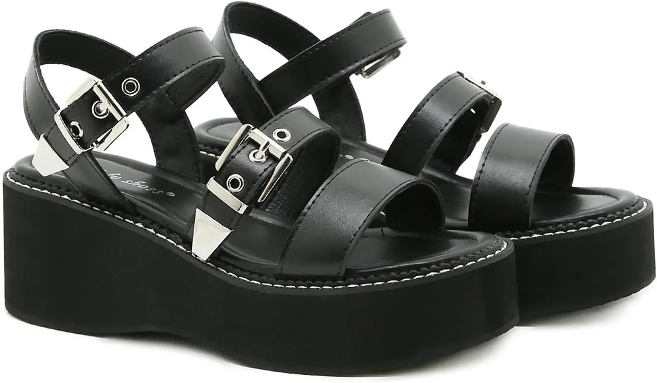 Women's Platform Chunky Heels Sandals with Ankle Buckle Summer Casual Open Toe Roman Sandals Fashion Comfort Slingback Minimalist Gothic Sandals