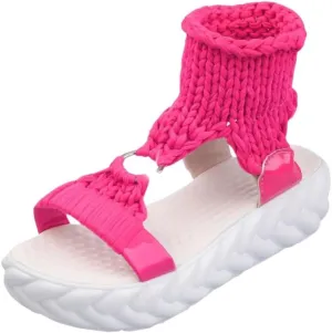 Women's Platform Crochet Sandals, Stylish Open Toe Slip On Slingback Shoes, Casual Outdoor Non Slip Sandals