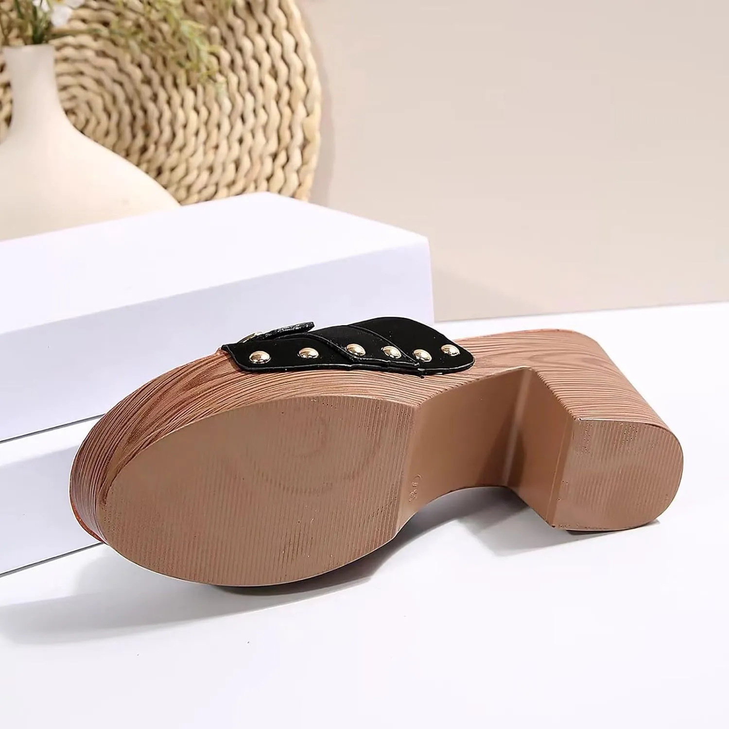 Women's Platform High Block Heel Slides Sandals Chunky Heel Summer Dressy Leather Peep Toe Mule Sandals