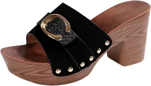 Women's Platform High Block Heel Slides Sandals Chunky Heel Summer Dressy Leather Peep Toe Mule Sandals