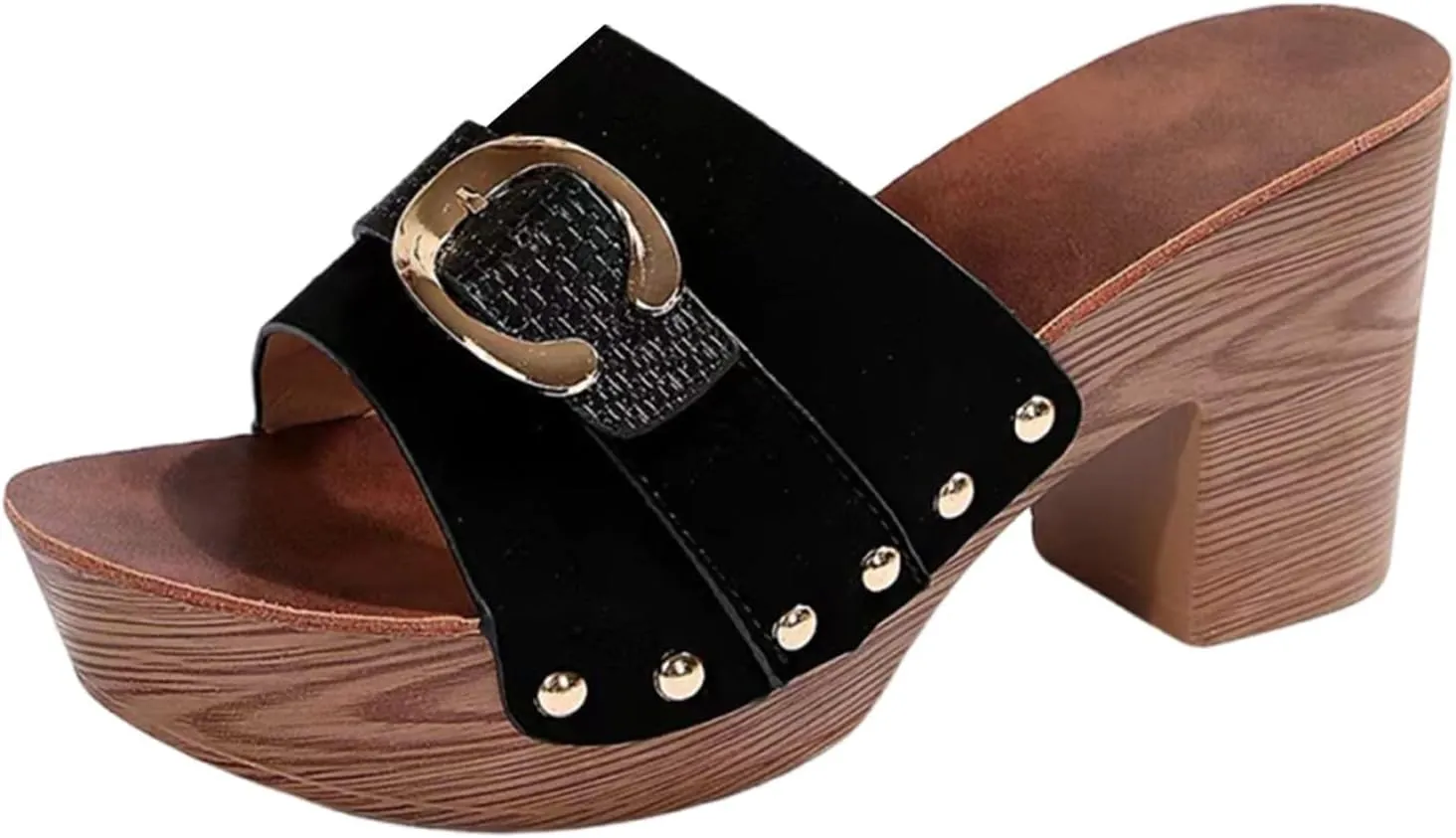 Women's Platform High Block Heel Slides Sandals Chunky Heel Summer Dressy Leather Peep Toe Mule Sandals