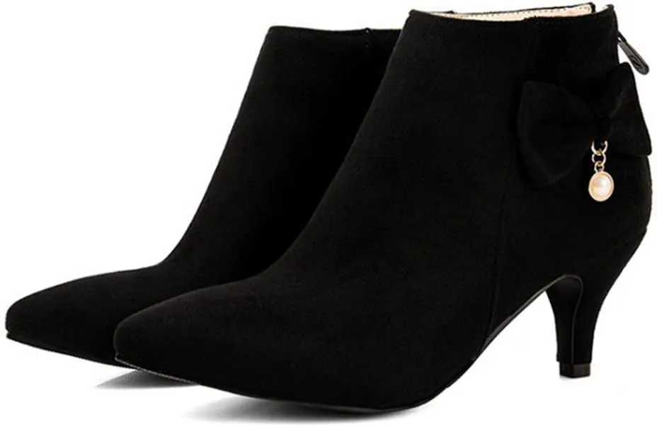 Women's Pointed Toe Dressy Ankle Booties Fashion Bow Kitten Low Heel Comfort Elegant Short Boots