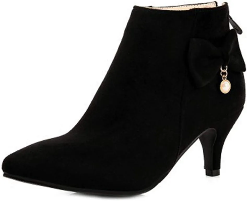 Women's Pointed Toe Dressy Ankle Booties Fashion Bow Kitten Low Heel Comfort Elegant Short Boots