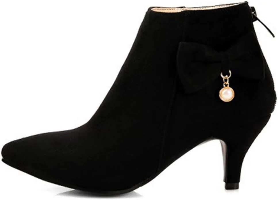 Women's Pointed Toe Dressy Ankle Booties Fashion Bow Kitten Low Heel Comfort Elegant Short Boots