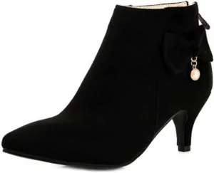 Women's Pointed Toe Dressy Ankle Booties Fashion Bow Kitten Low Heel Comfort Elegant Short Boots