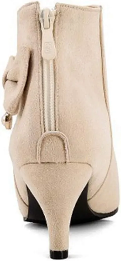 Women's Pointed Toe Dressy Ankle Booties Fashion Bow Kitten Low Heel Comfort Elegant Short Boots
