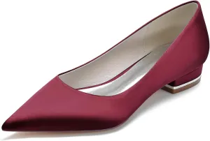 Women's Pointed Toe Satin Wedding Dress Shoes Slip on Bridal Ballet Flats Evening Prom Party Pumps