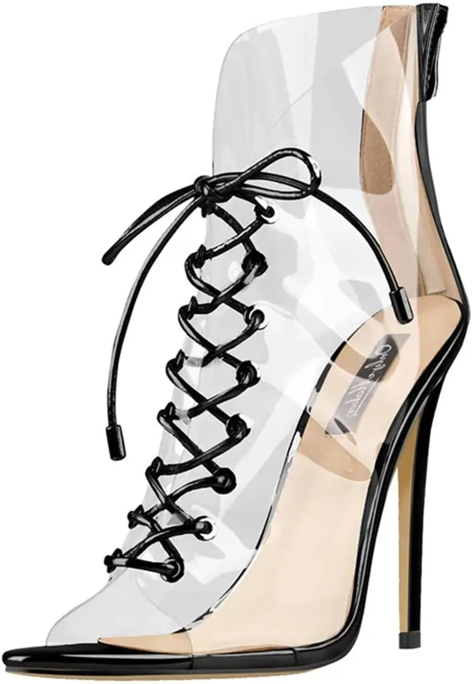 Women's PVC Peep Toe Transparent Sandals - Lace-Up Stiletto Party Fashion