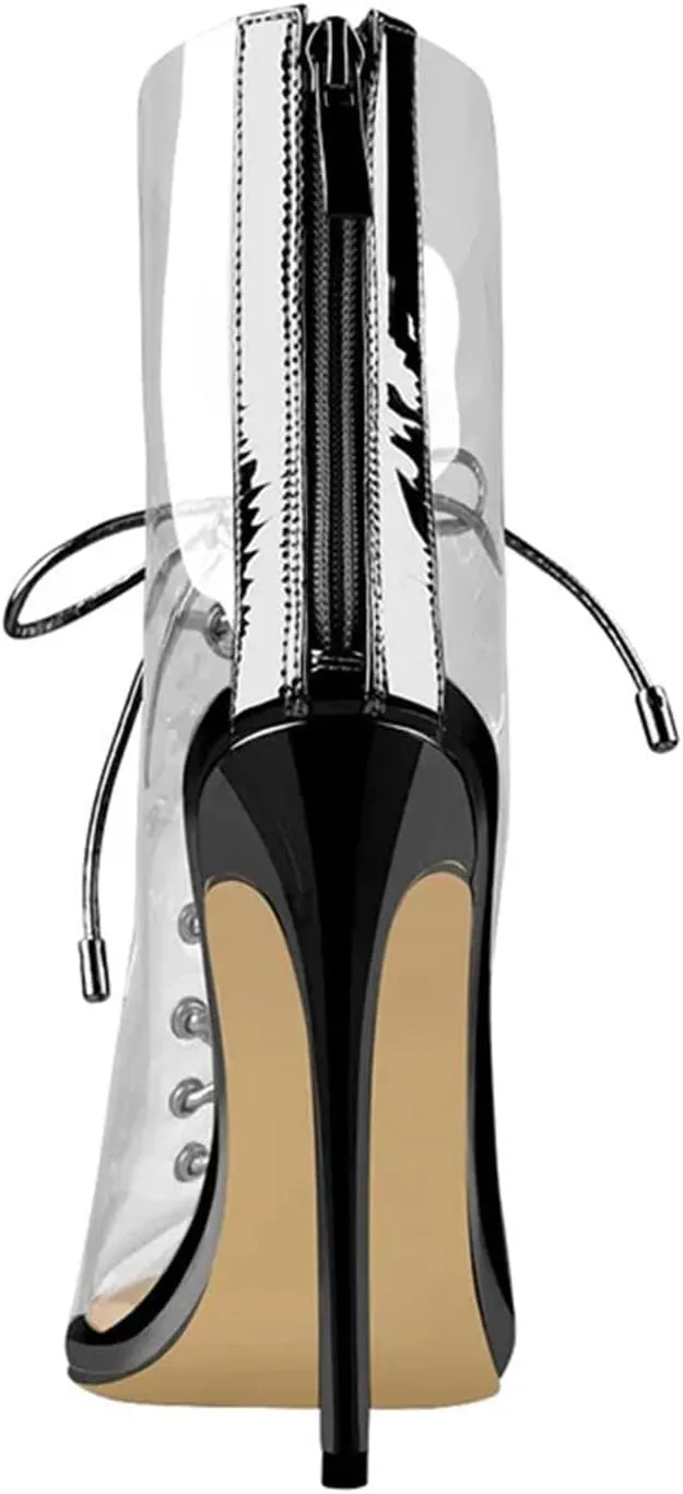 Women's PVC Peep Toe Transparent Sandals - Lace-Up Stiletto Party Fashion