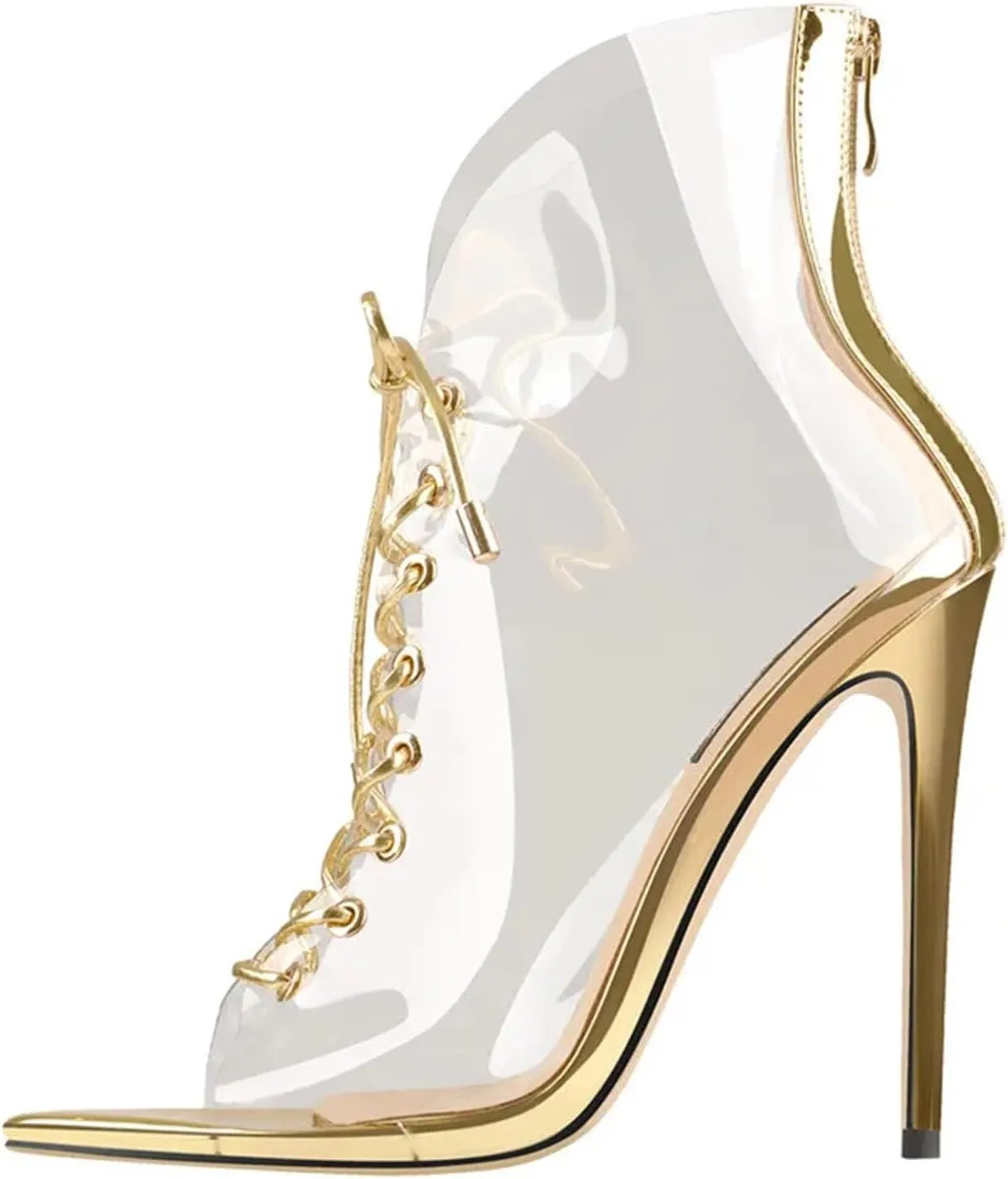 Women's PVC Peep Toe Transparent Sandals - Lace-Up Stiletto Party Fashion