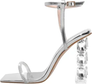 Women's Rhinestone Ankle Strap Sandals - Chunky High Heel Bling Shiny Elegant