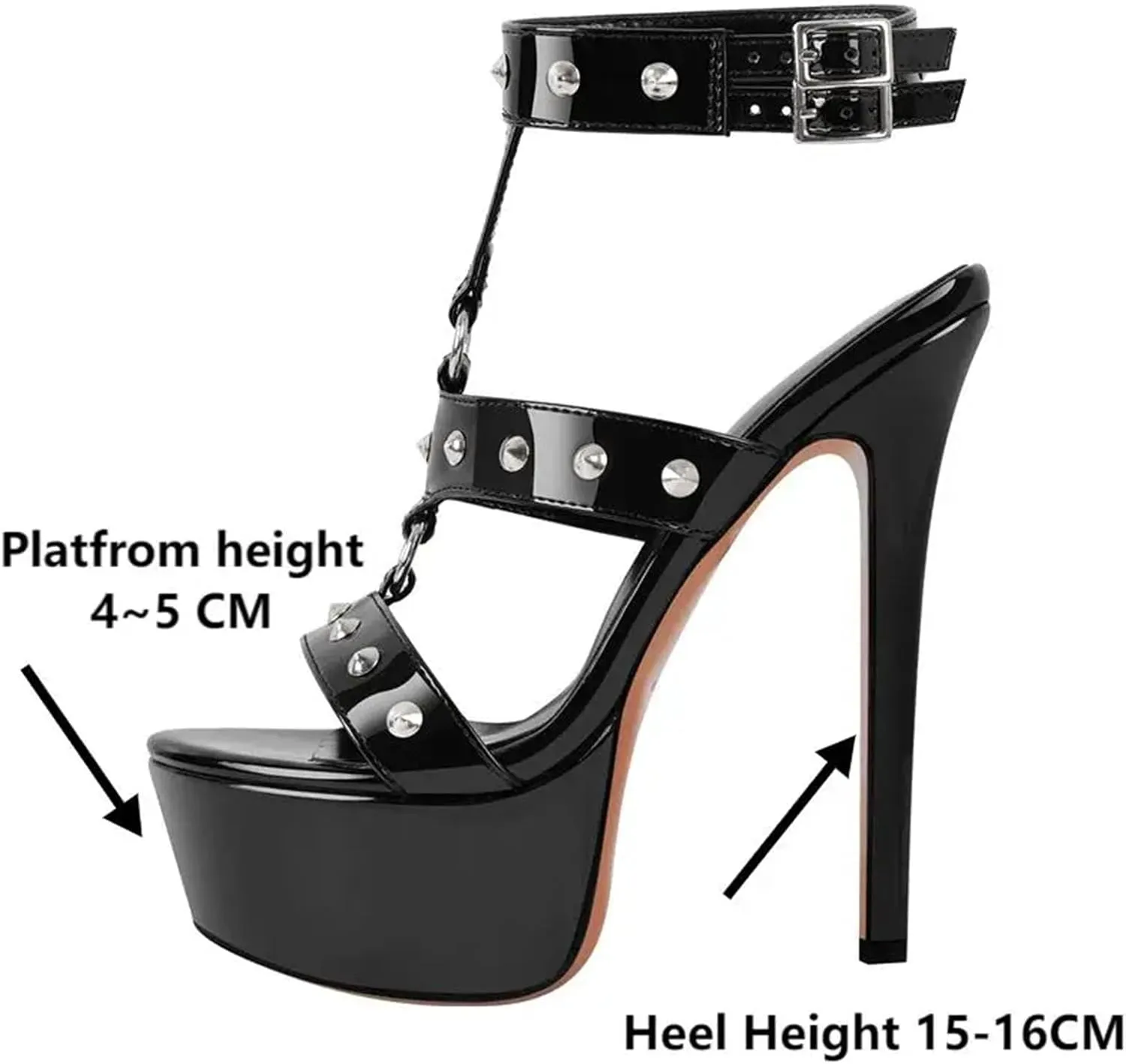 Women's Rivet-Studded Heels - T-Strap Open Toe Platforms