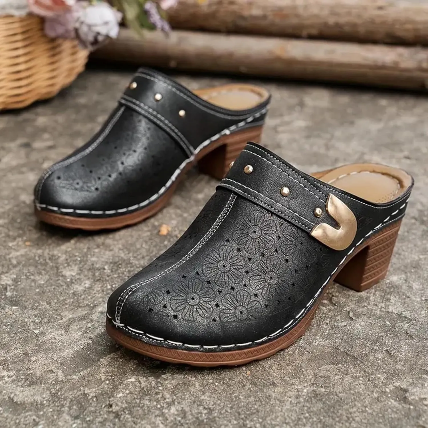 Women's Sandal Heels,Two Strap Open Toe Platform Slip-on Chunky Heels Sandals For Women Comfortable Walking Casual Dressy Summer Mules Shoes