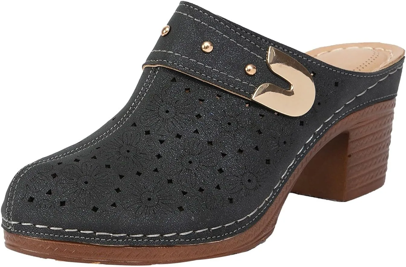 Women's Sandal Heels,Two Strap Open Toe Platform Slip-on Chunky Heels Sandals For Women Comfortable Walking Casual Dressy Summer Mules Shoes