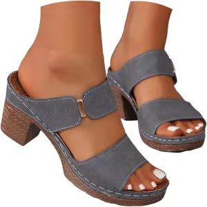 Women's Sandal Heels,Two Strap Open Toe Platform Slip-on Chunky Heels Sandals For Women Comfortable Walking Casual Dressy Summer Mules Shoes