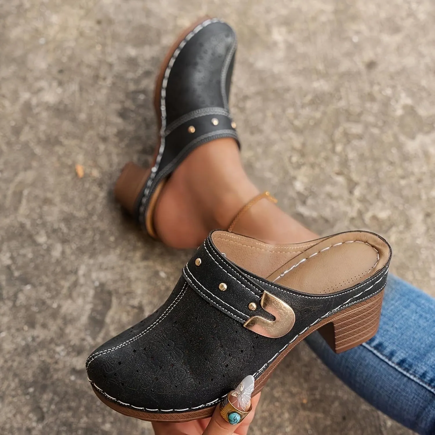 Women's Sandal Heels,Two Strap Open Toe Platform Slip-on Chunky Heels Sandals For Women Comfortable Walking Casual Dressy Summer Mules Shoes