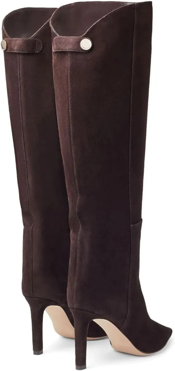 Women's Sexy Knee High Boots Stiletto Pointed Toe Tall Boots Wide Calf Leather Riding Boots Winter
