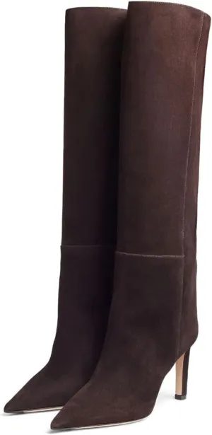 Women's Sexy Knee High Boots Stiletto Pointed Toe Tall Boots Wide Calf Leather Riding Boots Winter