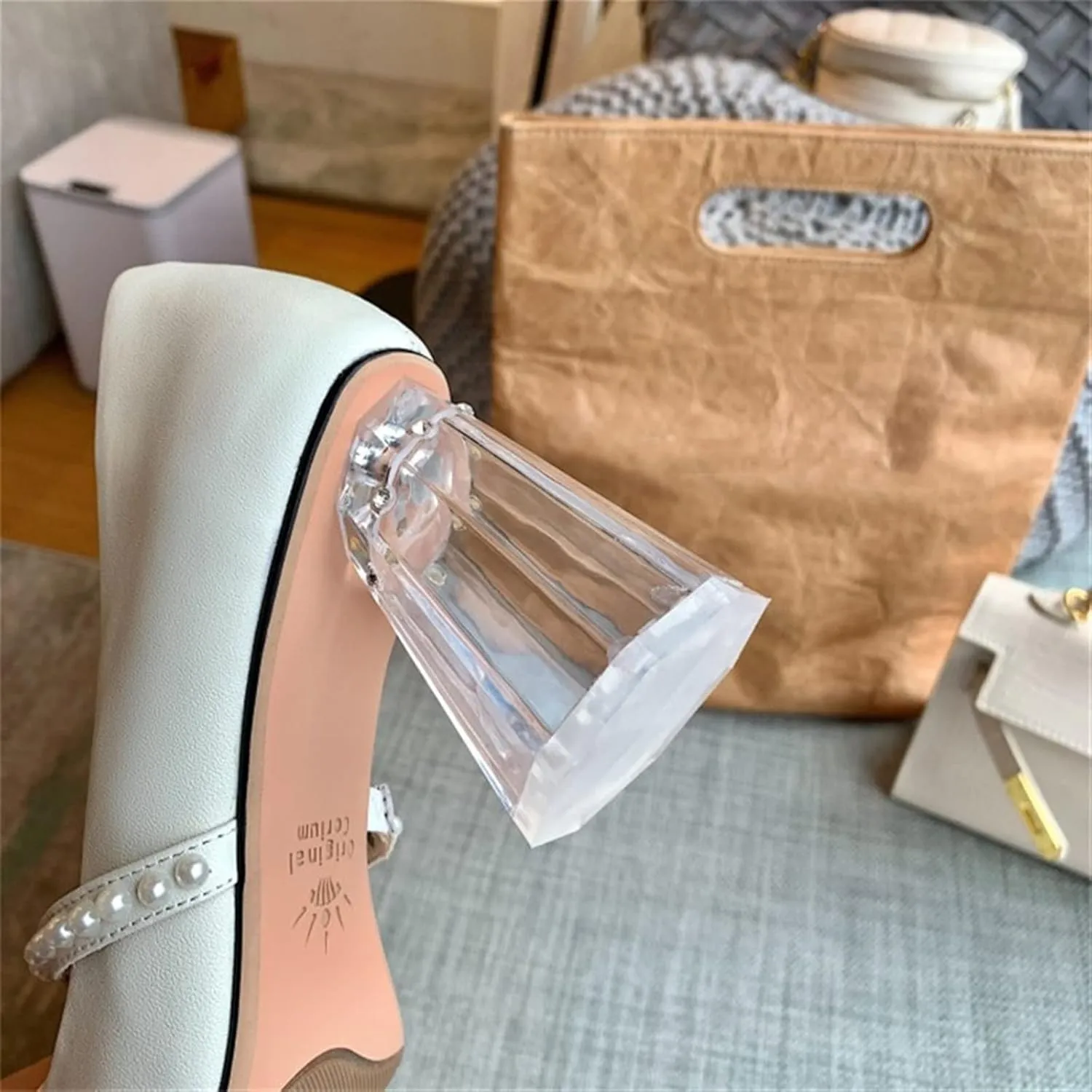 Womens Shoes Crystal High Heels Shoes Women Pointed Toe String Beads Real Pumps Lady Dress Evening