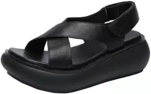 Women's Shoes Slope Heel Thick Sole Sandals Fashion Versatile Muffin Sandals，High Top Leather Open Toe Boot Sandals for Women