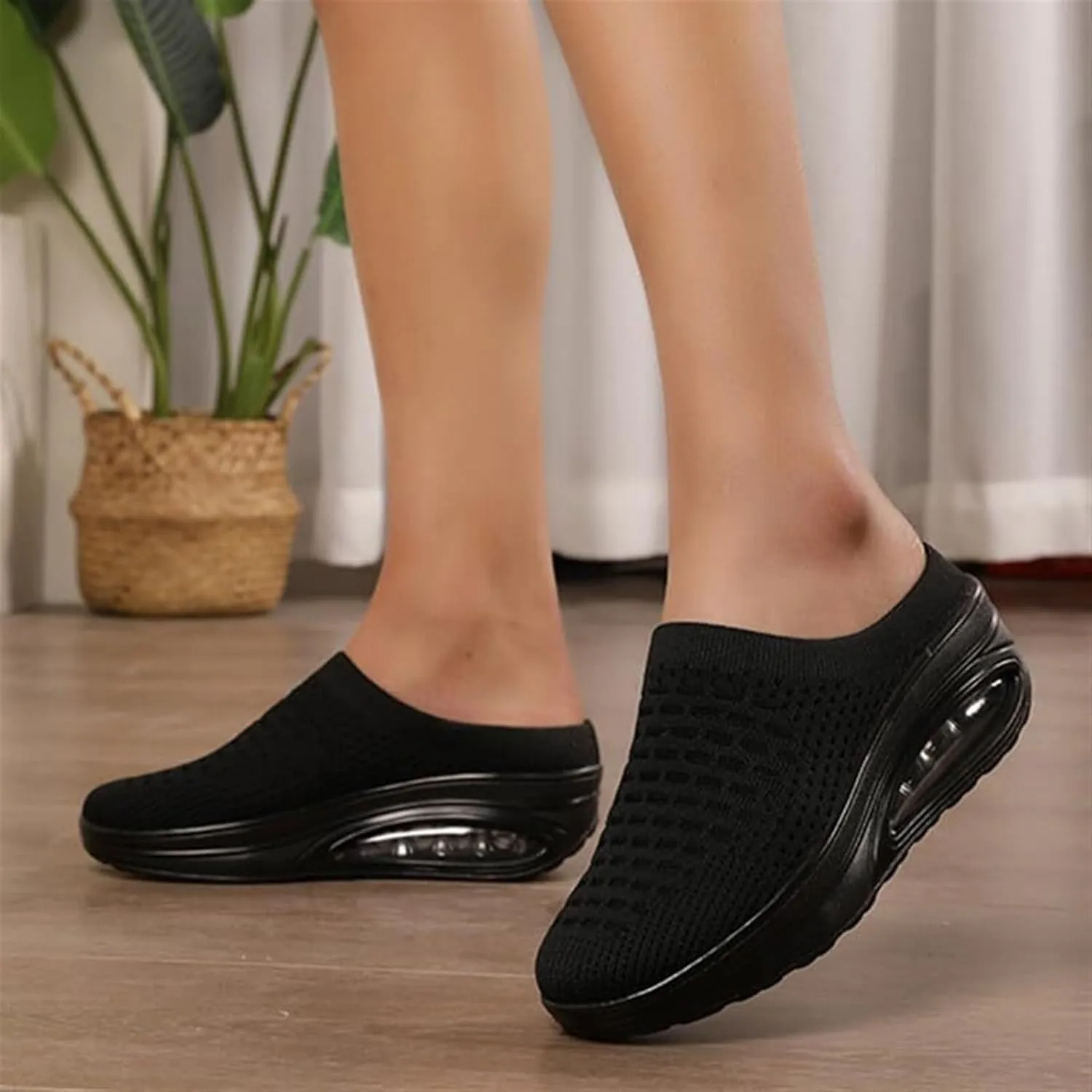 Women's Slip-on Mule Sneakers Breathable Air Cushion Wedge Backless Walking Shoes Lightweight Platform Orthotic Clog Casual Slipper Shoe for Women