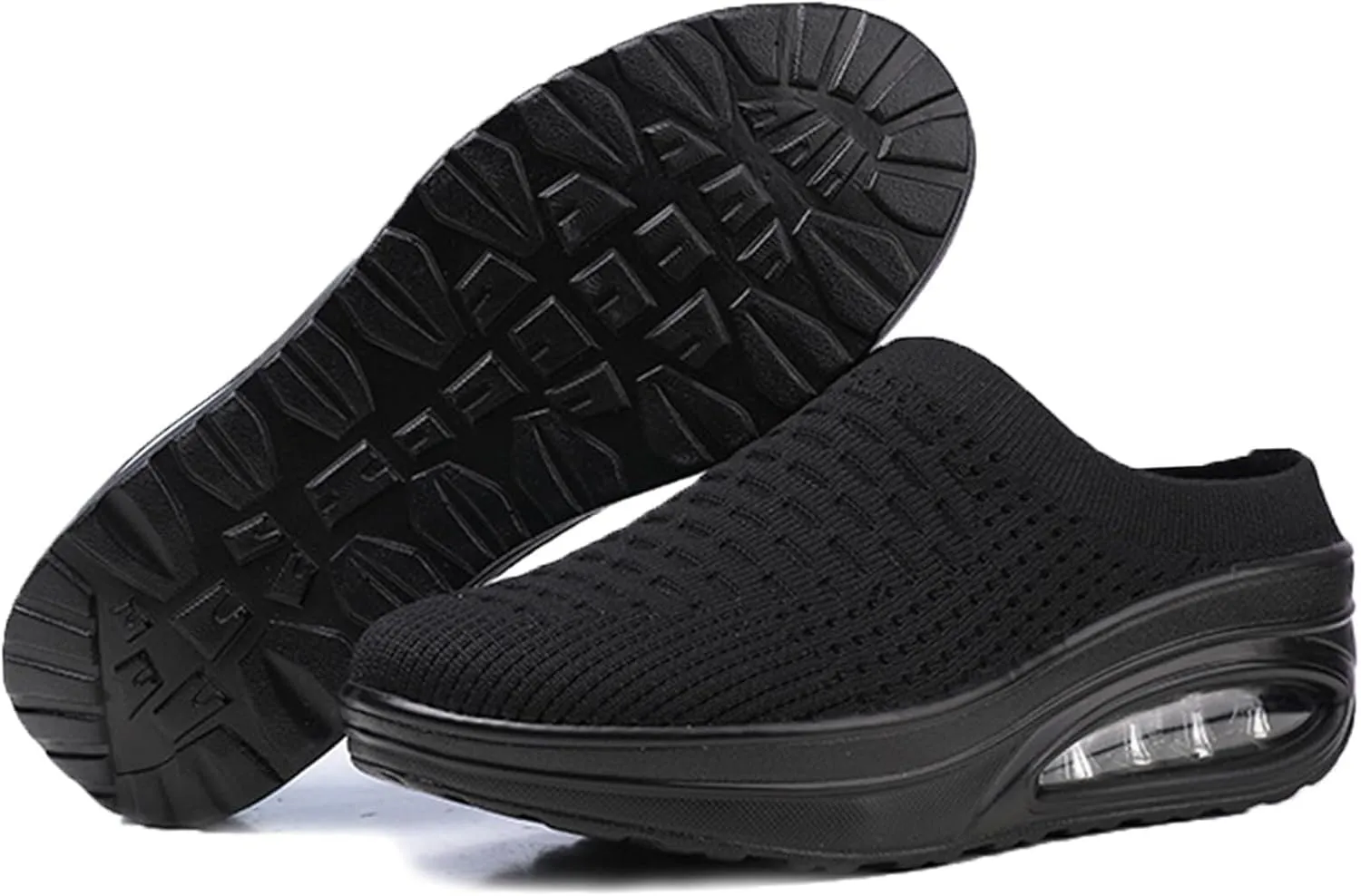 Women's Slip-on Mule Sneakers Breathable Air Cushion Wedge Backless Walking Shoes Lightweight Platform Orthotic Clog Casual Slipper Shoe for Women