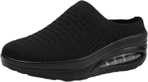 Women's Slip-on Mule Sneakers Breathable Air Cushion Wedge Backless Walking Shoes Lightweight Platform Orthotic Clog Casual Slipper Shoe for Women