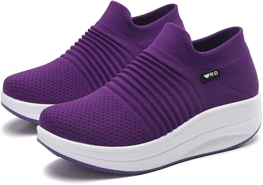 Women's Slip-on Walking Shoes Mesh Breathe Air Cushion Sock Sneakers for Women Ladys Fashion Platform Lightweight Loafers Non-Slip Nursing Work Shoe